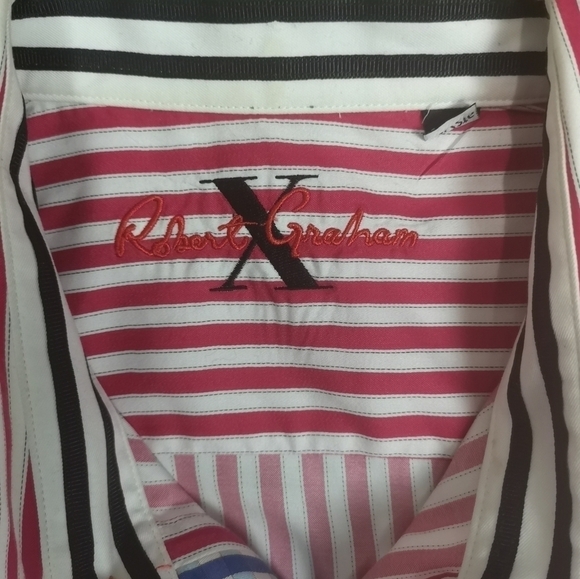 90s Vintage Robert Graham Pink Oversized Stiped Button-down French Cuffed Shirt - Picture 6 of 11